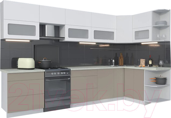 Изображение товара Кухонный гарнитур Интерлиния Мила Матте 1.5x3.4 Б правая (белый/луна/опал светлый)