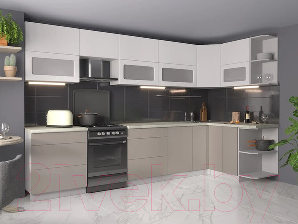 Изображение товара Кухонный гарнитур Интерлиния Мила Матте 1.5x3.4 Б правая (белый/луна/опал светлый)