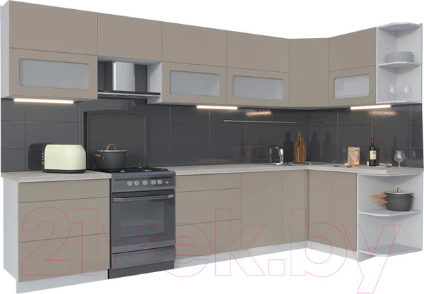 Изображение товара Кухонный гарнитур Интерлиния Мила Матте 1.5x3.4 Б правая (луна/луна/травертин серый)