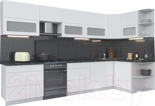 Изображение товара Кухонный гарнитур Интерлиния Мила Матте 1.5x3.5 Б правая (белый/белый/кастилло темный)