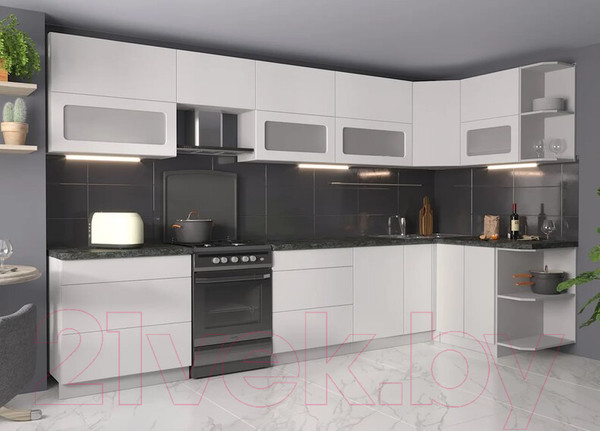 Изображение товара Кухонный гарнитур Интерлиния Мила Матте 1.5x3.5 Б правая (белый/белый/кастилло темный)