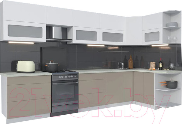 Изображение товара Кухонный гарнитур Интерлиния Мила Матте 1.5x3.5 Б правая (белый/луна/опал светлый)