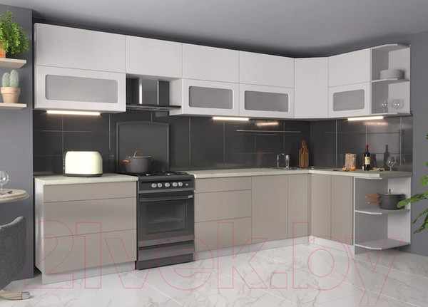 Изображение товара Кухонный гарнитур Интерлиния Мила Матте 1.5x3.5 Б правая (белый/луна/опал светлый)