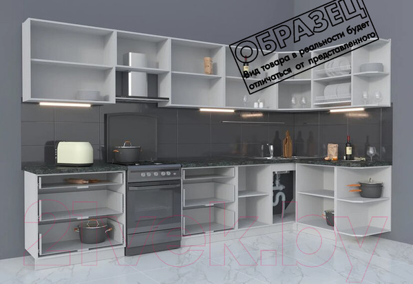 Изображение товара Кухонный гарнитур Интерлиния Мила Матте 1.5x3.5 Б правая (белый/мята/опал светлый)