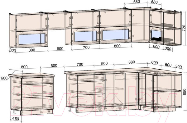 Изображение товара Кухонный гарнитур Интерлиния Мила Матте 1.5x3.5 Б правая (белый/мята/опал светлый)