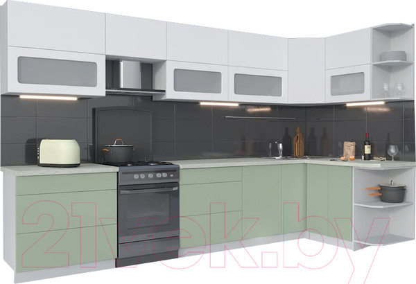 Изображение товара Кухонный гарнитур Интерлиния Мила Матте 1.5x3.5 Б правая (белый/мята/опал светлый)