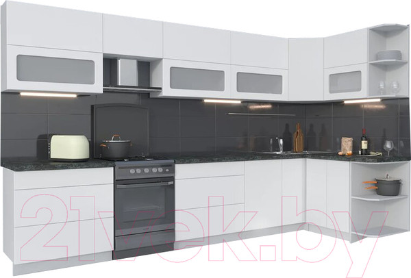Изображение товара Кухонный гарнитур Интерлиния Мила Матте 1.5x3.6 Б правая (белый/белый/кастилло темный)