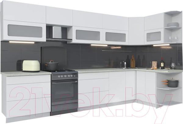 Изображение товара Кухонный гарнитур Интерлиния Мила Матте 1.5x3.6 Б правая (белый/белый/опал светлый)