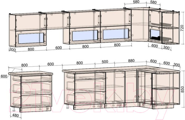 Изображение товара Кухонный гарнитур Интерлиния Мила Матте 1.5x3.6 Б правая (белый/белый/опал светлый)