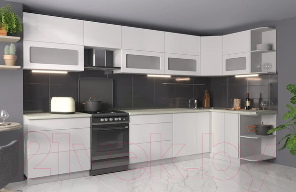 Изображение товара Кухонный гарнитур Интерлиния Мила Матте 1.5x3.6 Б правая (белый/белый/опал светлый)