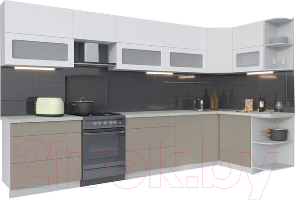 Изображение товара Кухонный гарнитур Интерлиния Мила Матте 1.5x3.6 Б правая (белый/луна/опал светлый)