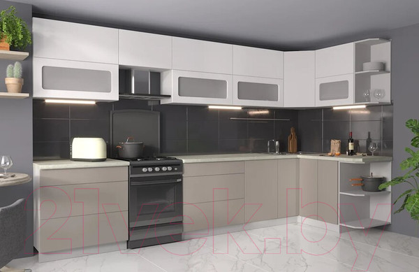 Изображение товара Кухонный гарнитур Интерлиния Мила Матте 1.5x3.6 Б правая (белый/луна/опал светлый)