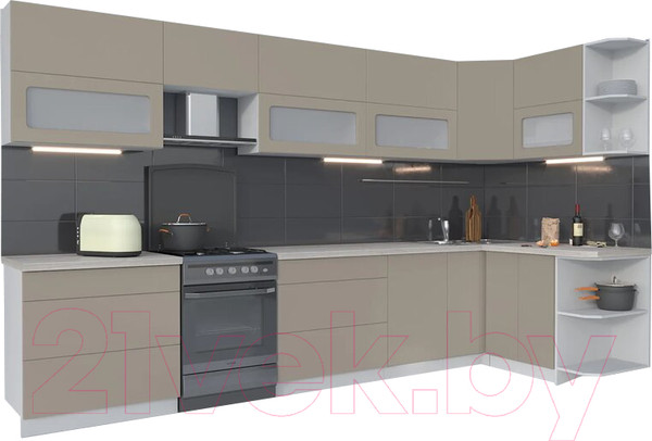 Изображение товара Кухонный гарнитур Интерлиния Мила Матте 1.5x3.6 Б правая (луна/луна/травертин серый)