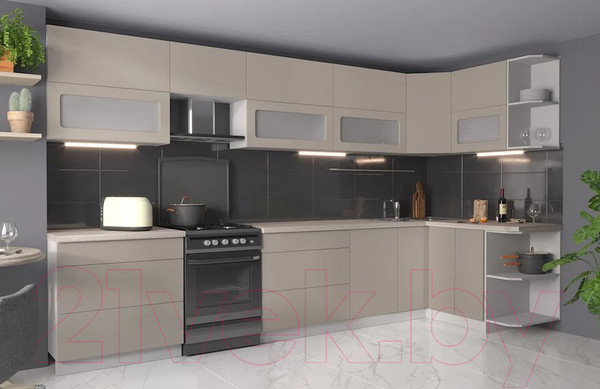 Изображение товара Кухонный гарнитур Интерлиния Мила Матте 1.5x3.6 Б правая (луна/луна/травертин серый)