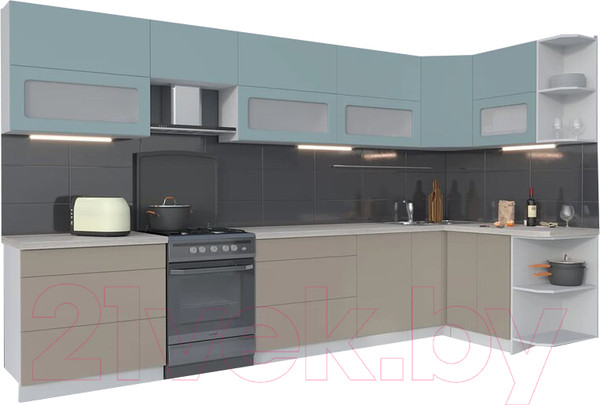Изображение товара Кухонный гарнитур Интерлиния Мила Матте 1.5x3.6 Б правая (океан/луна/травертин серый)