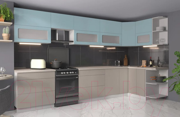 Изображение товара Кухонный гарнитур Интерлиния Мила Матте 1.5x3.6 Б правая (океан/луна/травертин серый)