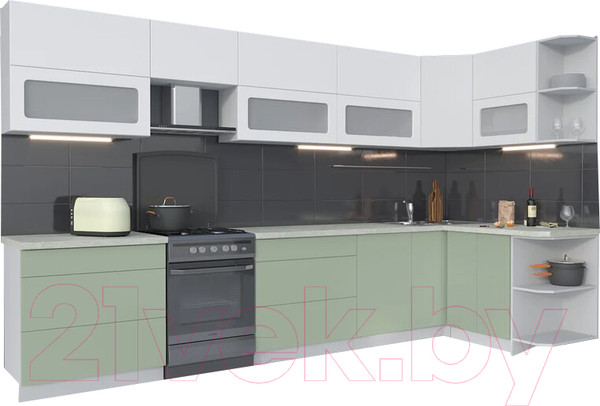 Изображение товара Кухонный гарнитур Интерлиния Мила Матте 1.5x3.6 Б правая (белый/мята/опал светлый)
