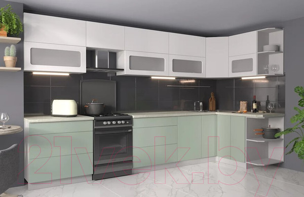 Изображение товара Кухонный гарнитур Интерлиния Мила Матте 1.5x3.6 Б правая (белый/мята/опал светлый)