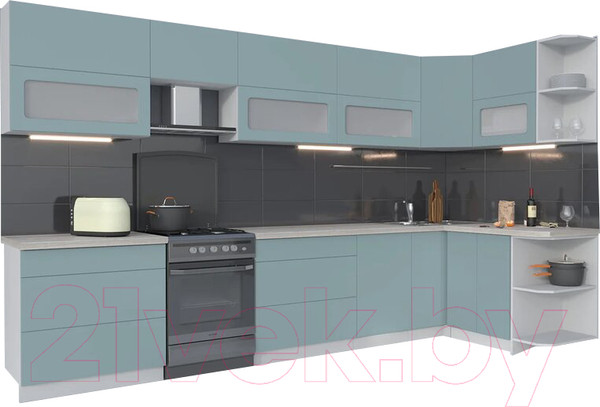 Изображение товара Кухонный гарнитур Интерлиния Мила Матте 1.5x3.6 Б правая (океан/океан/травертин серый)