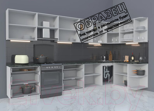 Изображение товара Кухонный гарнитур Интерлиния Мила Матте 1.5x3.7 Б правая (белый/белый/кастилло темный)