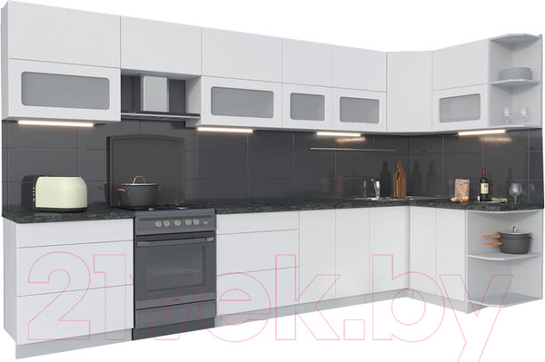 Изображение товара Кухонный гарнитур Интерлиния Мила Матте 1.5x3.7 Б правая (белый/белый/кастилло темный)