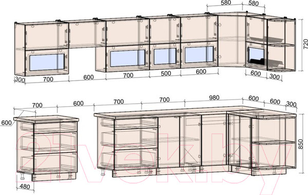 Изображение товара Кухонный гарнитур Интерлиния Мила Матте 1.5x3.7 Б правая (белый/белый/кастилло темный)