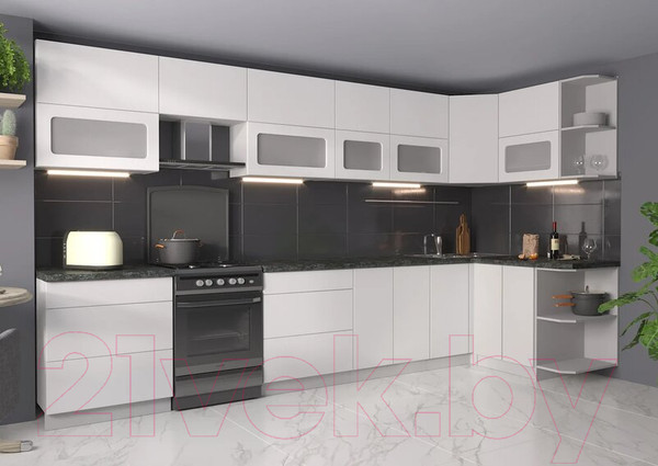 Изображение товара Кухонный гарнитур Интерлиния Мила Матте 1.5x3.7 Б правая (белый/белый/кастилло темный)