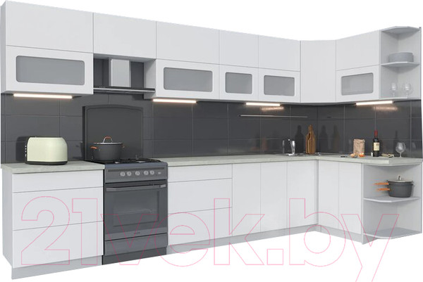 Изображение товара Кухонный гарнитур Интерлиния Мила Матте 1.5x3.7 Б правая (белый/белый/опал светлый)