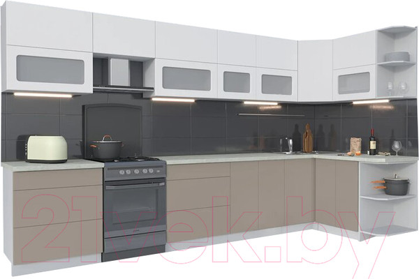 Изображение товара Кухонный гарнитур Интерлиния Мила Матте 1.5x3.7 Б правая (белый/луна/опал светлый)