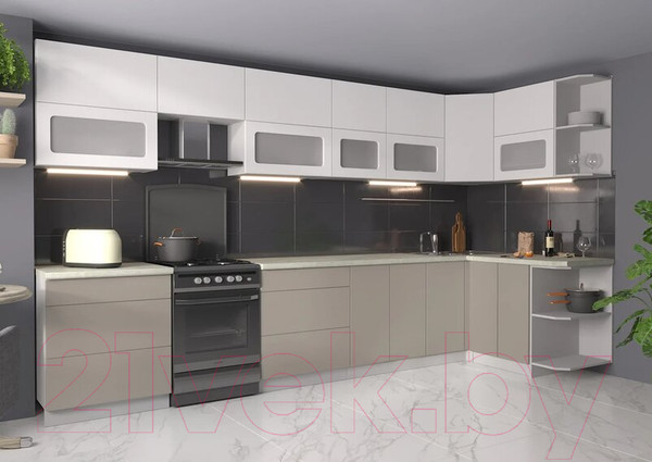 Изображение товара Кухонный гарнитур Интерлиния Мила Матте 1.5x3.7 Б правая (белый/луна/опал светлый)