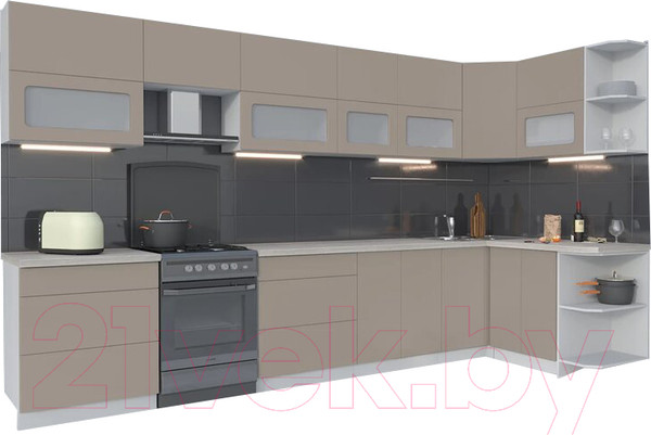 Изображение товара Кухонный гарнитур Интерлиния Мила Матте 1.5x3.7 Б правая (луна/луна/травертин серый)