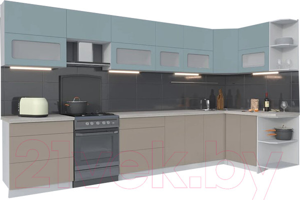 Изображение товара Кухонный гарнитур Интерлиния Мила Матте 1.5x3.7 Б правая (океан/луна/травертин серый)