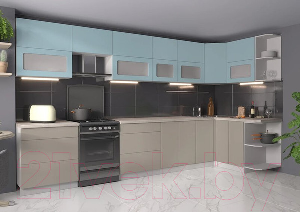 Изображение товара Кухонный гарнитур Интерлиния Мила Матте 1.5x3.7 Б правая (океан/луна/травертин серый)