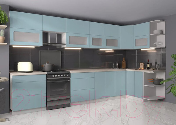 Изображение товара Кухонный гарнитур Интерлиния Мила Матте 1.5x3.7 Б правая (океан/океан/травертин серый)