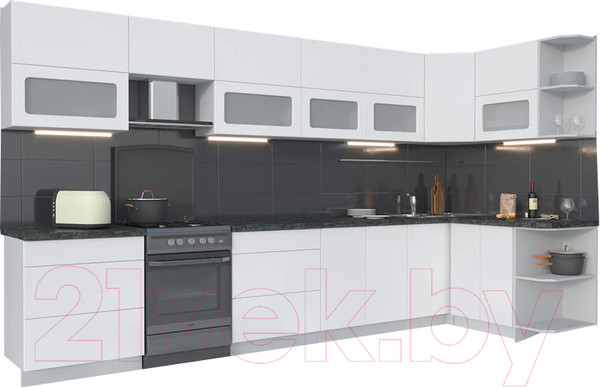 Изображение товара Кухонный гарнитур Интерлиния Мила Матте 1.5x3.8 Б правая (белый/белый/кастилло темный)