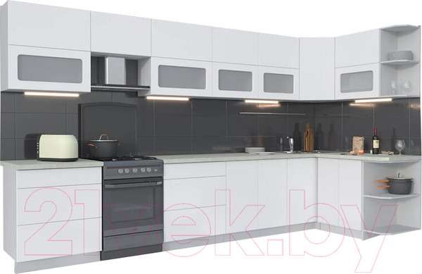 Изображение товара Кухонный гарнитур Интерлиния Мила Матте 1.5x3.8 Б правая (белый/белый/опал светлый)