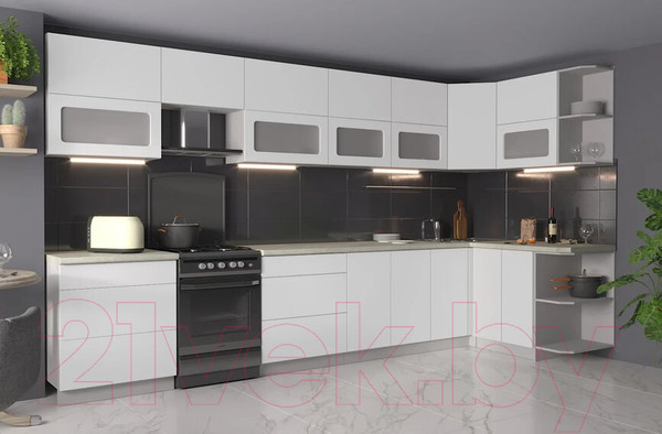 Изображение товара Кухонный гарнитур Интерлиния Мила Матте 1.5x3.8 Б правая (белый/белый/опал светлый)