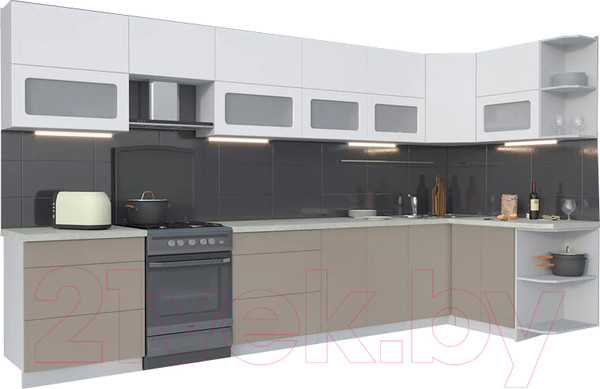 Изображение товара Кухонный гарнитур Интерлиния Мила Матте 1.5x3.8 Б правая (белый/луна/опал светлый)