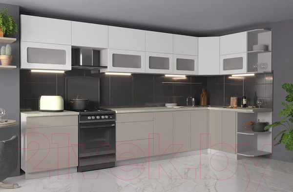 Изображение товара Кухонный гарнитур Интерлиния Мила Матте 1.5x3.8 Б правая (белый/луна/опал светлый)