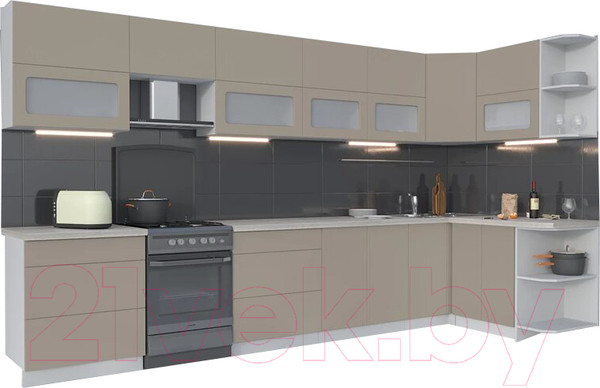 Изображение товара Кухонный гарнитур Интерлиния Мила Матте 1.5x3.8 Б правая (луна/луна/травертин серый)