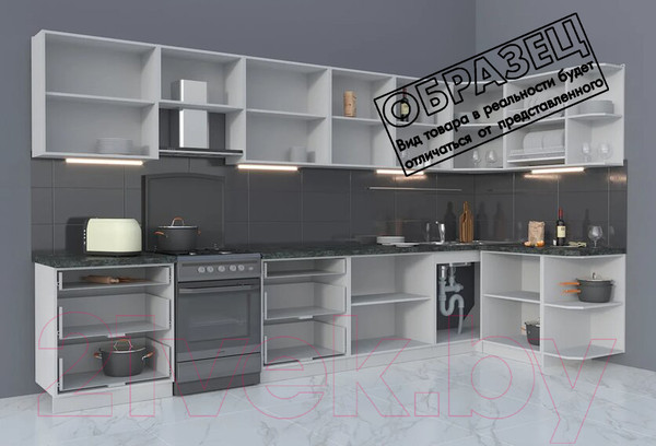 Изображение товара Кухонный гарнитур Интерлиния Мила Матте 1.5x3.8 Б правая (океан/луна/травертин серый)