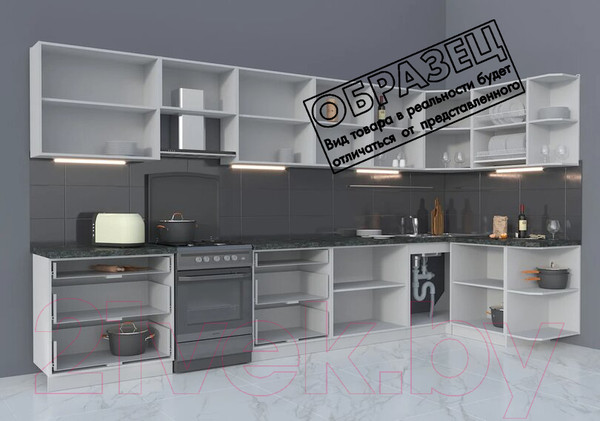 Изображение товара Кухонный гарнитур Интерлиния Мила Матте 1.5x3.9 Б правая (белый/белый/кастилло темный)