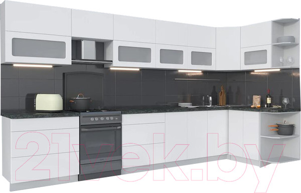 Изображение товара Кухонный гарнитур Интерлиния Мила Матте 1.5x3.9 Б правая (белый/белый/кастилло темный)