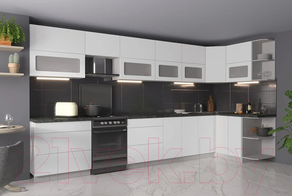 Изображение товара Кухонный гарнитур Интерлиния Мила Матте 1.5x3.9 Б правая (белый/белый/кастилло темный)