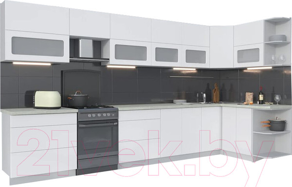 Изображение товара Кухонный гарнитур Интерлиния Мила Матте 1.5x3.9 Б правая (белый/белый/опал светлый)