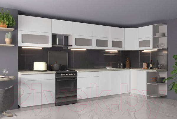 Изображение товара Кухонный гарнитур Интерлиния Мила Матте 1.5x3.9 Б правая (белый/белый/опал светлый)