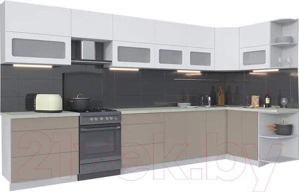 Изображение товара Кухонный гарнитур Интерлиния Мила Матте 1.5x3.9 Б правая (белый/луна/опал светлый)