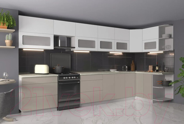 Изображение товара Кухонный гарнитур Интерлиния Мила Матте 1.5x3.9 Б правая (белый/луна/опал светлый)