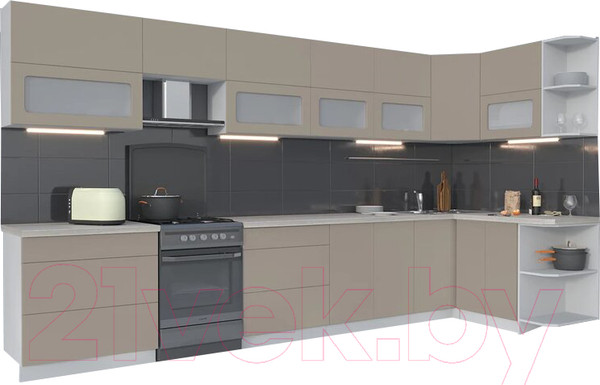 Изображение товара Кухонный гарнитур Интерлиния Мила Матте 1.5x3.9 Б правая (луна/луна/травертин серый)