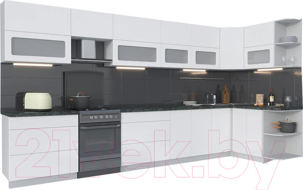 Изображение товара Кухонный гарнитур Интерлиния Мила Матте 1.5x4.0 Б правая (белый/белый/кастилло темный)